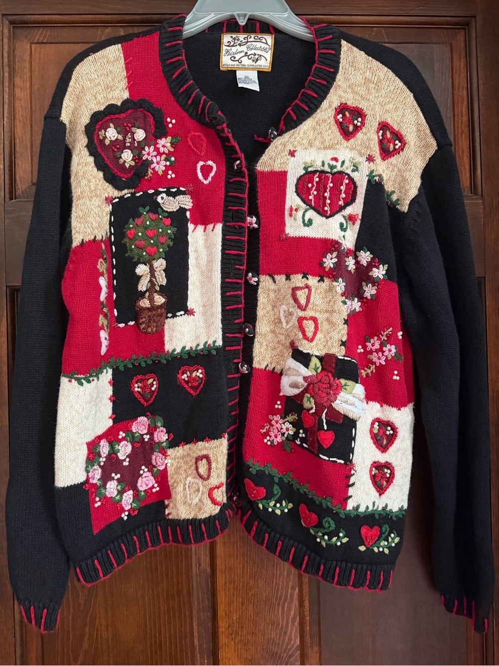 Vintage Heirloom Collectibles Womens XL Heart Valentine's Day Knit Cardigan